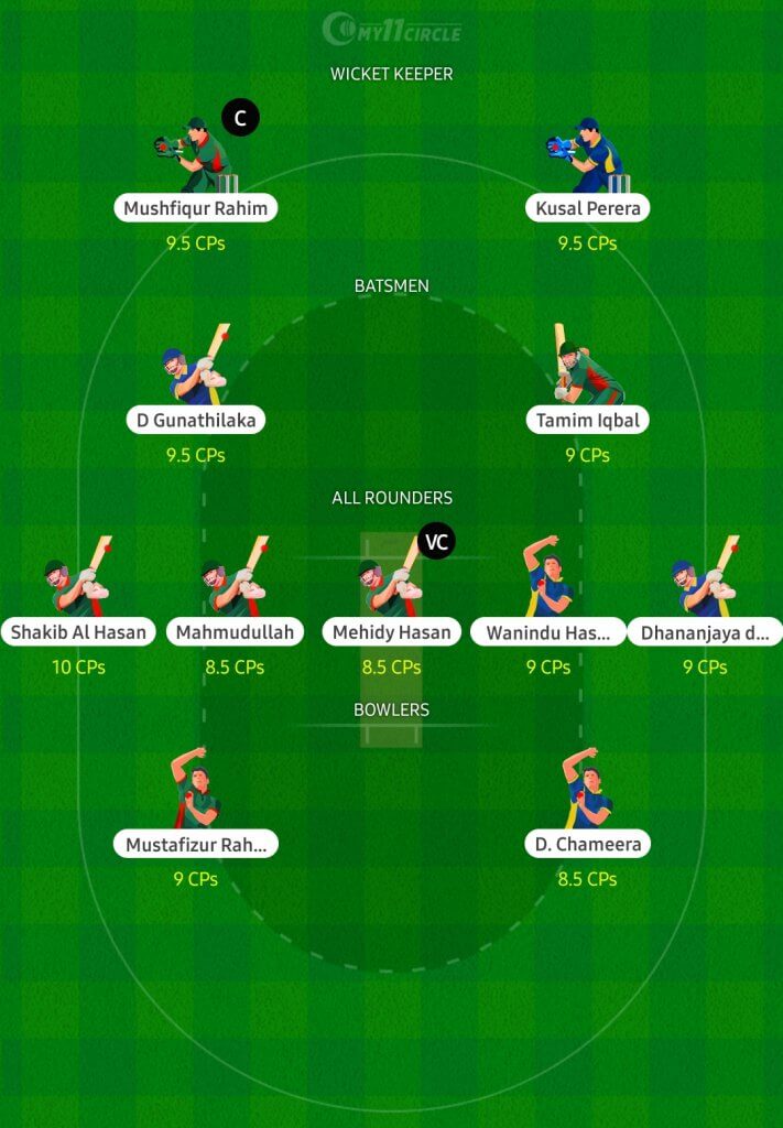 Fantasy Cricket Team for Bangladesh vs Sri Lanka Match